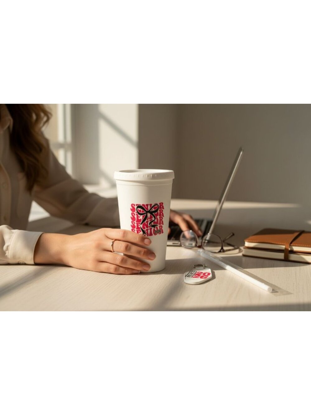 Senior Class Of 2026 Custom Tumbler & Keychain Set  White Design With Red & Blac